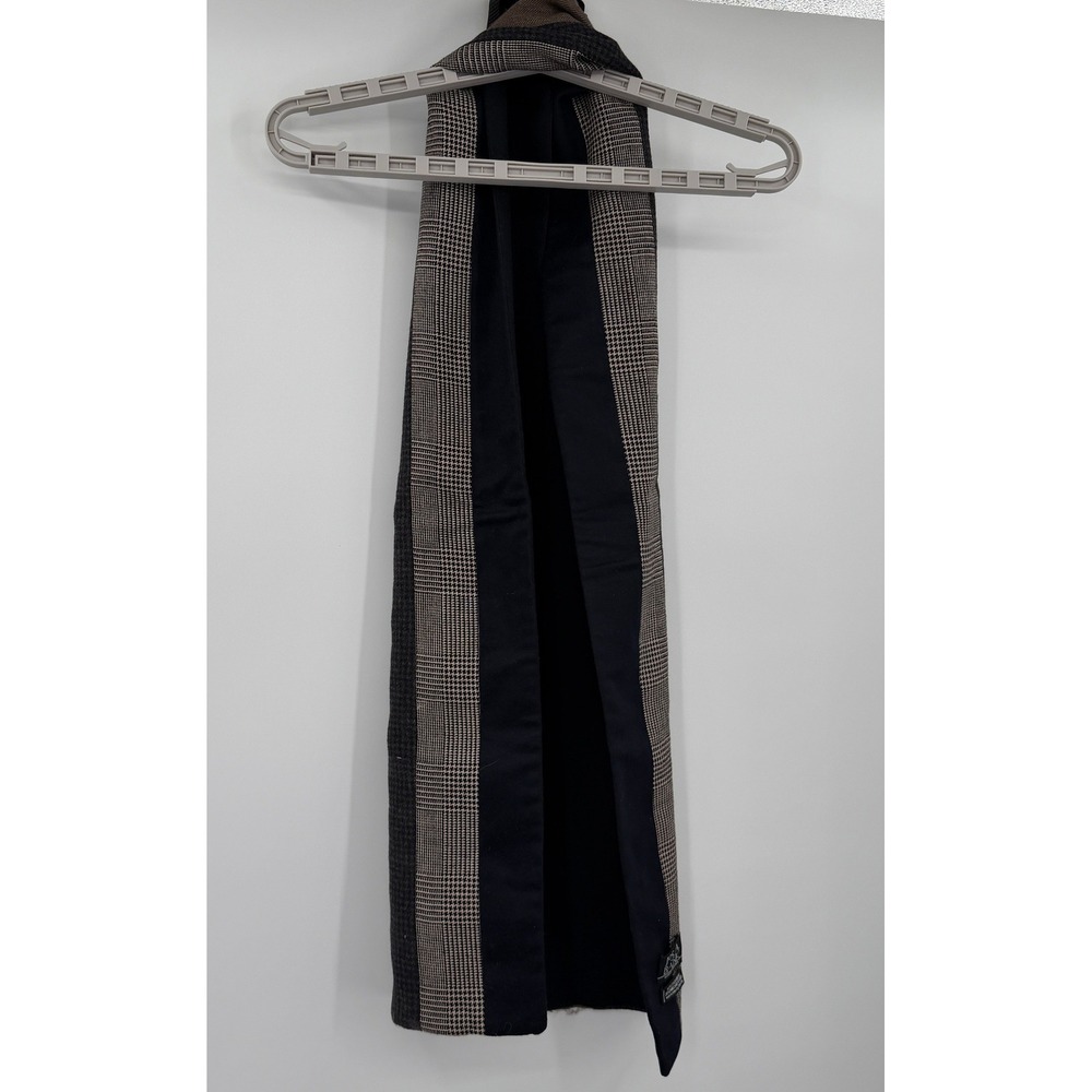 Jos A Bank Scarf Cashmere Camel Hair Silk Navy Brown Plaid Herringbone Mens - Picture 7 of 7